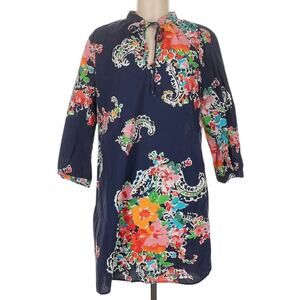 LAUREN Ralph Lauren Navy Paisley Floral Cover Up Tunic Dress Size Medium
